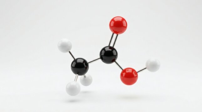 Acetic acid molecular structure model with colored balls and metal bonds