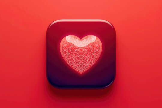 Heart symbol with glowing detail on dark red square background