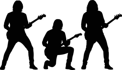 Guitarist silhouettes rock musician playing electric guitar stage performance artist band music black isolated vector collection
