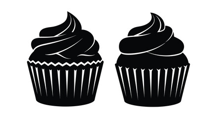 Two black cupcakes with detailed frosting a striking silhouette © asma