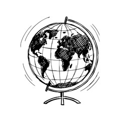 Hand-drawn illustration of a globe on a stand, perfect for travel, geography, world, and education themed designs. © sketsa