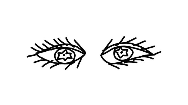 Cartoon eyes drawn on white background, stop motion animation. Minimal playful style with expressive look, perfect for animation, emotions, and creative projects.