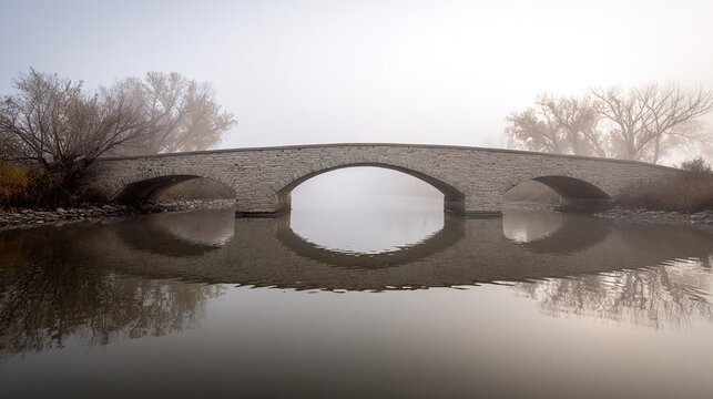 arch. Stone arch bridge reflected in calm water creating a perfect circle. real-estate listings, architecture portfolios, designed for real-estate listing and luxury residence showcases.