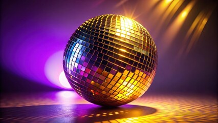 Obraz premium A photo of vibrant purple and gold disco lighting casting a disco ball onto the floor, creating a mesmerizing geometric pattern