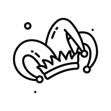 Modern line icon showing colorful jester hat prank costume