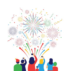 Fototapeta premium People watching colorful fireworks display and confetti celebrating a festive event