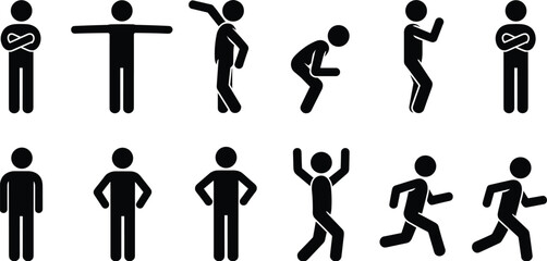Human posture silhouette illustration set, body language artwork, physical activity design inspiration, expressive figure symbol collection © MDRAJ