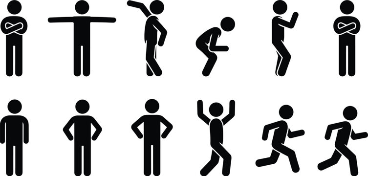 Human posture silhouette illustration set, body language artwork, physical activity design inspiration, expressive figure symbol collection