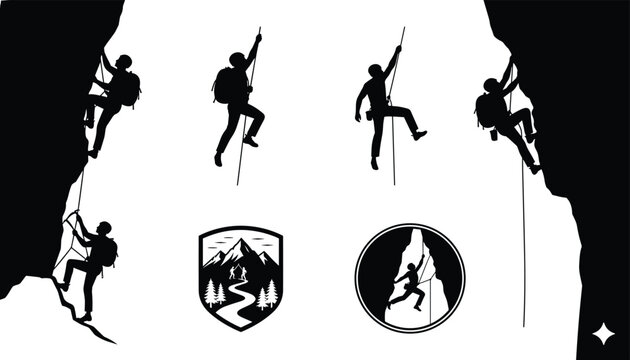 Skiing and ice skating silhouette illustration set, winter sports artwork, dynamic athlete design inspiration, seasonal motion collection
