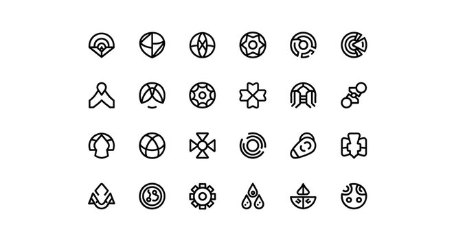 Collection of 25 unique black and white medical or scientific symbols or icons