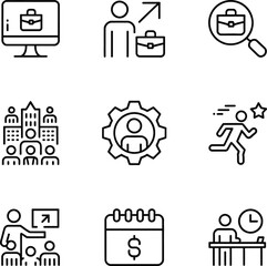 Fototapeta premium Career Growth and Recruitment Icon Set. Job Search, Business Talent. Vector Illustration