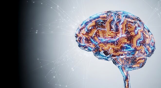 The human brain displays a detailed network of colorful neurons and synapses in a medical illustration from a side view.