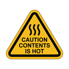 Obraz premium A triangular yellow caution sign warns of hot contents inside featuring wavy lines