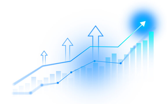 Glowing Blue Stock Market Growth Chart with Rising Arrow Business Finance Investment Graph