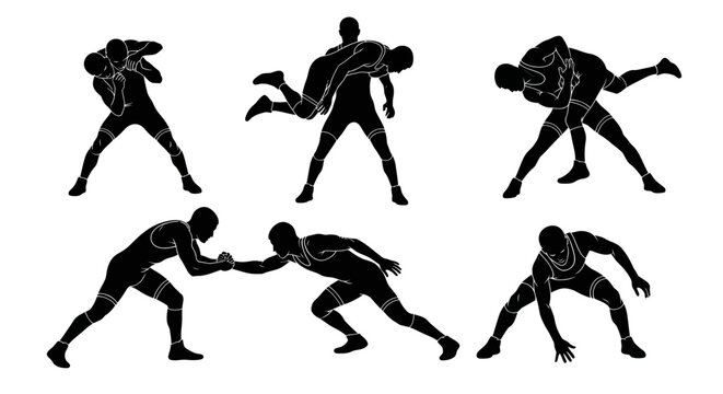 Wrestling Silhouettes: Grappling, Takedown, and Hold Poses