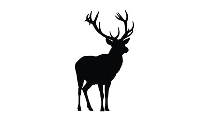 Majestic stag with large antlers stands proudly a dark silhouette © MdMosharef