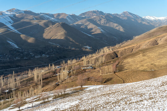 Mountain Gorge Village In Sunny Uzbekistan In Winter