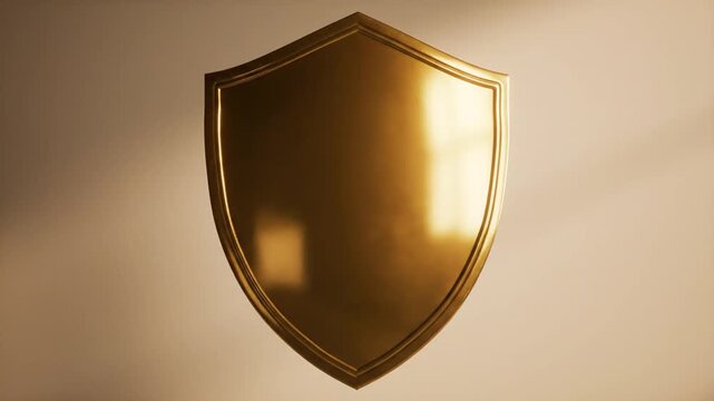 Golden shield on neutral background.