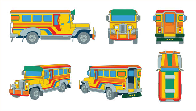 Vibrant Philippine Jeepney Collection: Multiple Views of Iconic Public Transport