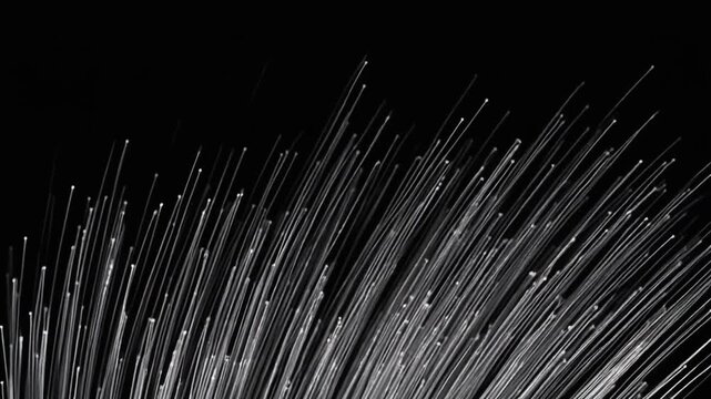 A bundle of thin metallic wires fanned out against a dark background