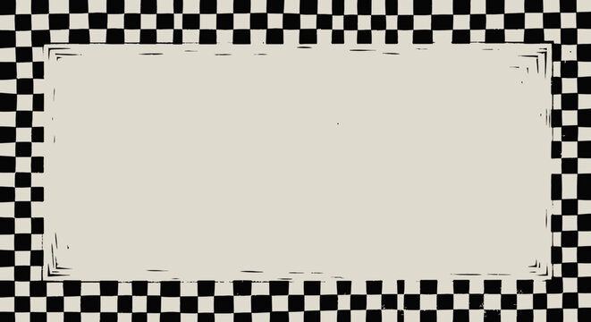 Vector checkered border frame with beige label isolated on White Background