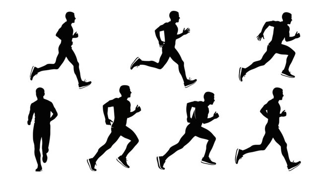 Runner Silhouette Sequence: Dynamic Motion Study of Athletic Male Jogging