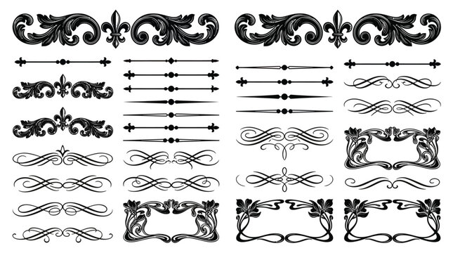 Elegant concept of vintage vector ornate dividers and decorative calligraphic borders for classic design projects