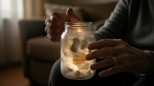 Elderly hands gently holding a glowing jar, symbolizing the fragile essence of memory and mind, a concept related to Alzheimer and Parkinson disease awareness