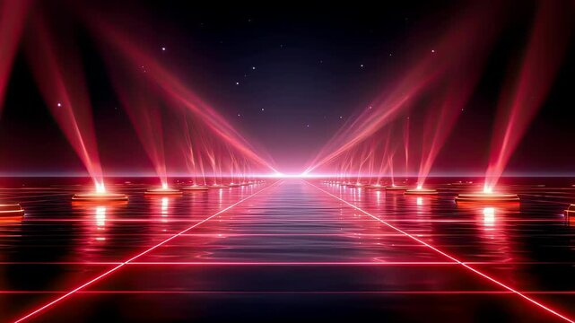 Red light beams on reflective surface