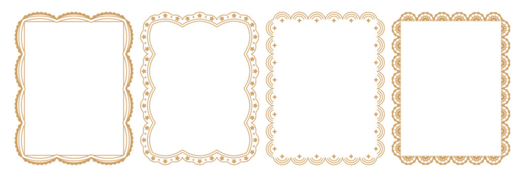 Vector graphic design, lace linear border and frame with copy space for text, logo, monogram, minimal trendy stationery and brand packaging template