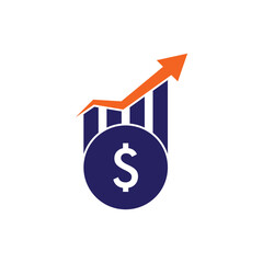 Obraz premium Dollar coin with a rising bar graph