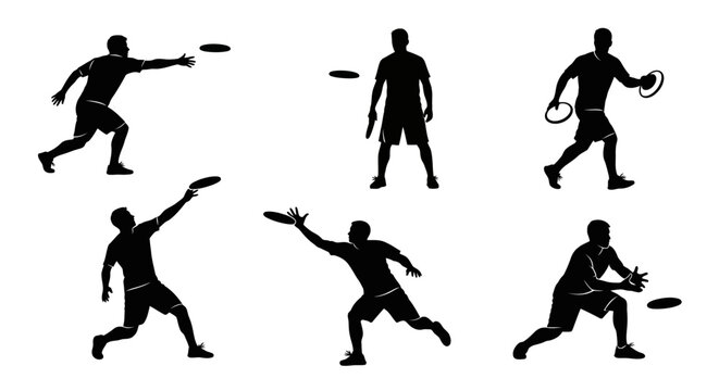 Frisbee Silhouette Set: Throwing, Catching, Playing Ultimate Disc Sports