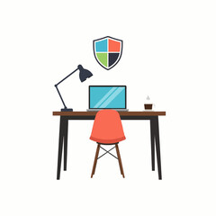 Fototapeta premium Remote Work Home Office Desk Flat Vector for Presentation, Website UI, and Infographic