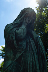Old Tombstones in Europeean Graveyard, Cemetery with Stone Tombstones, Light and Shadows, Spooky and Scary, Pere la Chaise Graveyard, Paris France