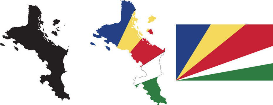 Seychelles Map Silhouette and Seychelles Flag Map with National Flag Vector Illustration