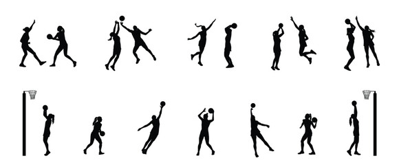 netball player silhouette, girls playing netball © Rinagraphica