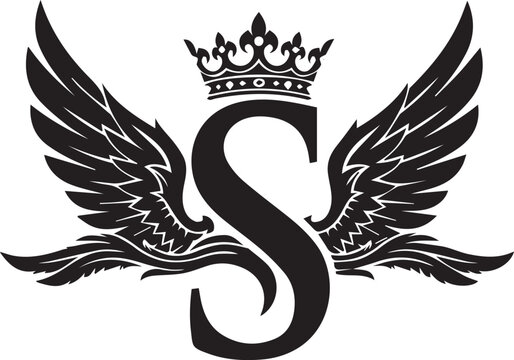 Elegant monogram with wings and crown symbolizing power and nobility isolated on white background, Vector
