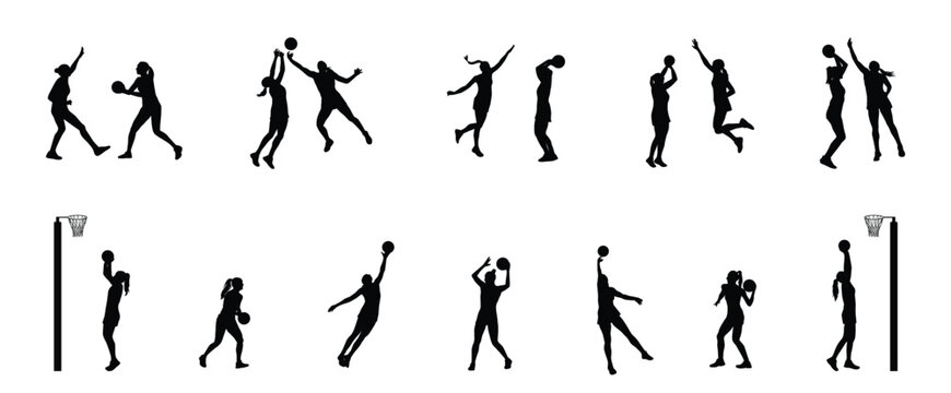 netball player silhouette, girls playing netball