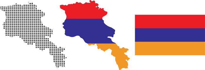 Obraz premium Armenia Map Halftone Pattern and Armenia Flag Map with National Flag Vector Illustration