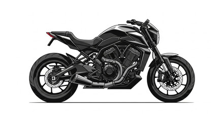 Fototapeta premium Sleek black motorcycle with aggressive design and exposed engine.