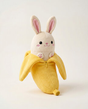 Cute Banana Bunny Plushie Toy Isolated on White