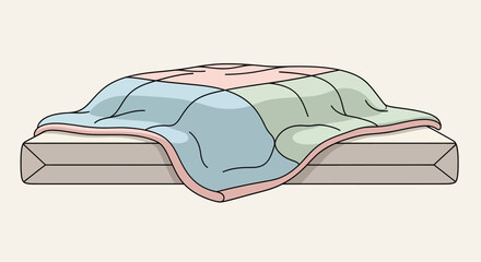 Fototapeta premium Cozy Quilted Blanket Draped Over Mattress, Warm Comfort, Soft Bedding