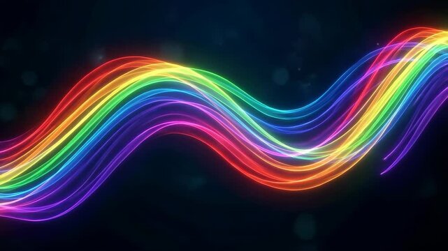 Vibrant rainbow light streaks flowing and swirling against a dark background