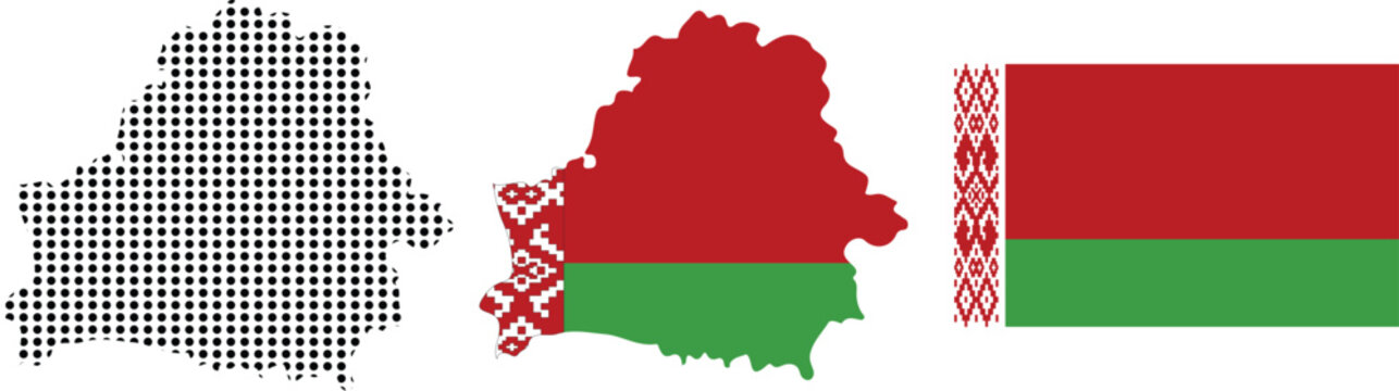 Belarus Map and Flag Vector Set, Halftone Map and National Flag of Belarus