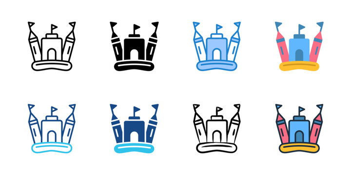 Bounce house icons set multiple style collection. Editable stroke 
