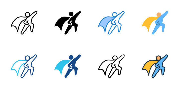 Superhero cape icons set multiple style collection. Editable stroke 
