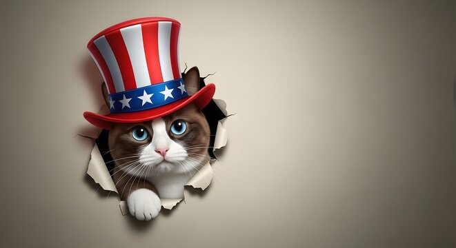 Patriotic feline in uncle sam hat celebrates usa independence day