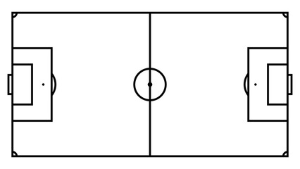 PrintMinimalist soccer field outline on white. Professional black line art football pitch layout for sports coaching, strategy, and design. © Sajid