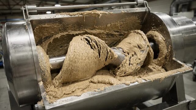 View of a sigma blade mixer gently kneading additives and resins in a largescale industrial setting emphasizing the thorough compounding process and texture development.