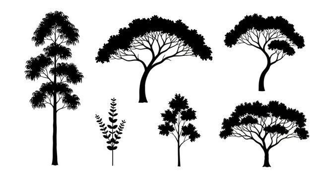 Collection of Silhouette Trees and Plant Vector Icons